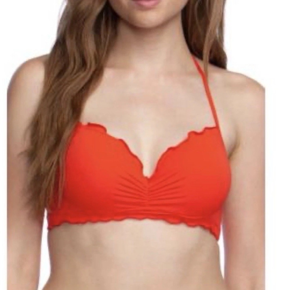 Hobie Solid Push-up Ruffle Underwire Top Watermelon Women's Swimwear Size Small